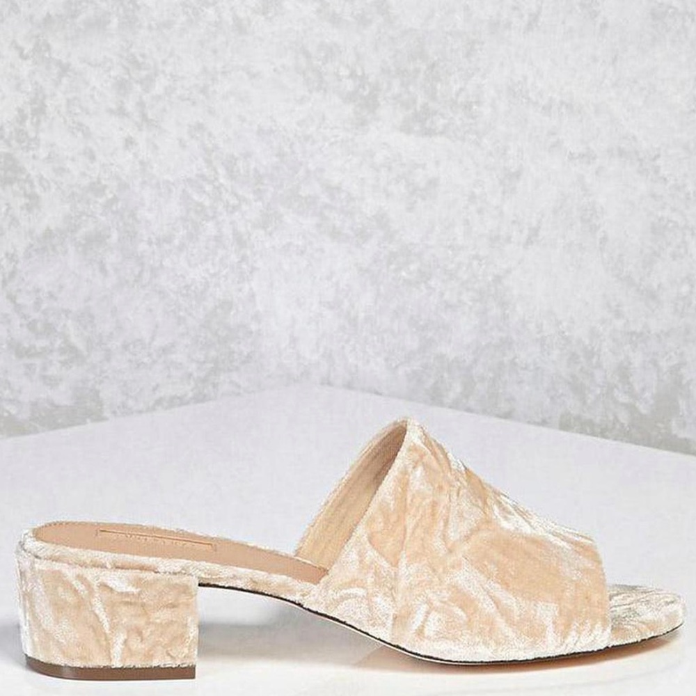Tan velvet mules